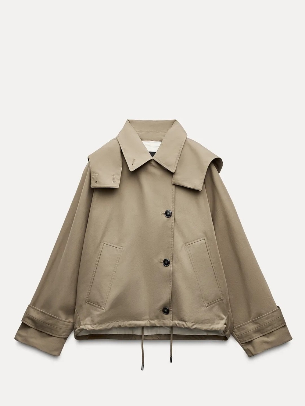 Beige Short Trench Jacket - Women's Casual Coat